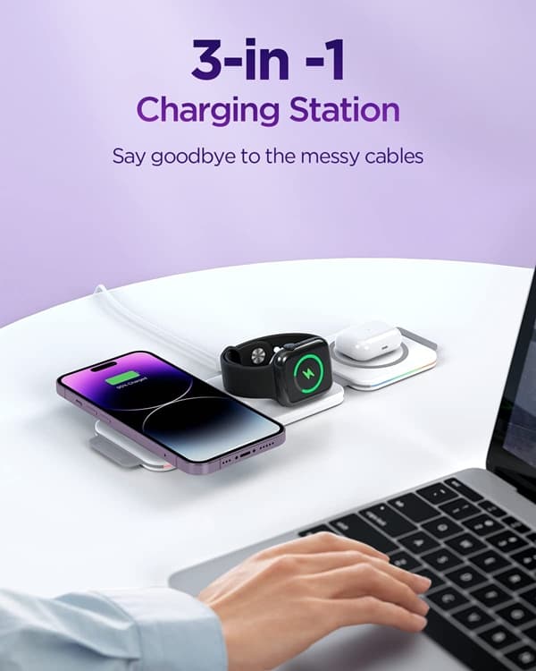 3in1 Magsafe Trådlös Resa Laddare - Vit