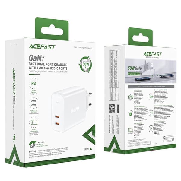 Acefast PD Väggladdare USB Typ-C 50W - Vit