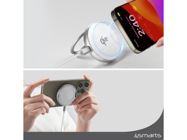 4smarts Qi2, inomhus, USB, 5 V, Trådlös laddning, 0,2 m, Silver