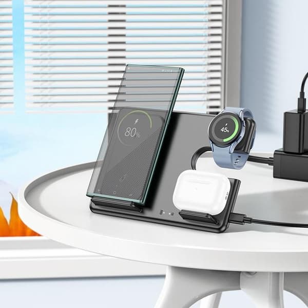 HOCO 3-in-1 Trådlös laddare Samsung - Galaxy Watch - Hörlurar - Svart