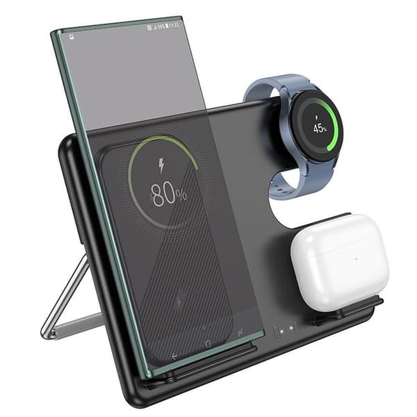 HOCO 3-in-1 Trådlös laddare Samsung - Galaxy Watch - Hörlurar - Svart