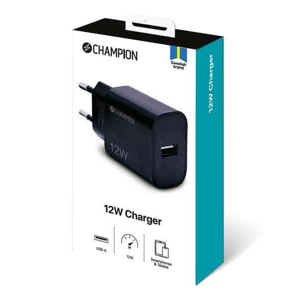 Champion Väggladdare USB-A 12W - Svart