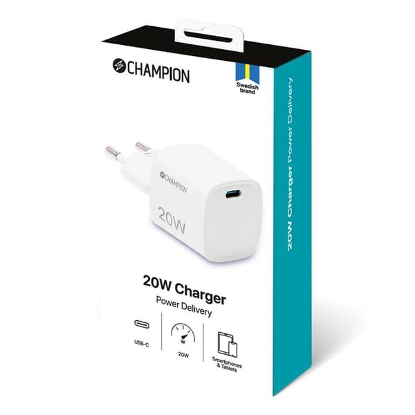 Champion Väggladdare USB-C 20W - Vit