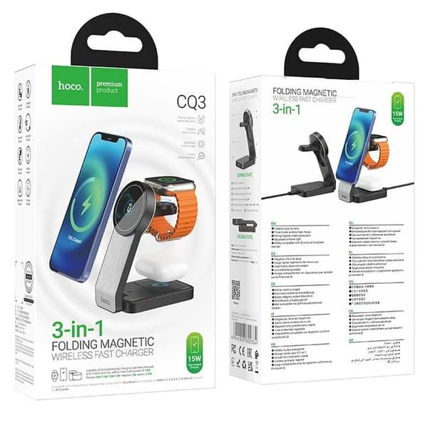 HOCO 3-in-1 Trådlös laddare iPhone - Apple Watch - Airpods - Svart