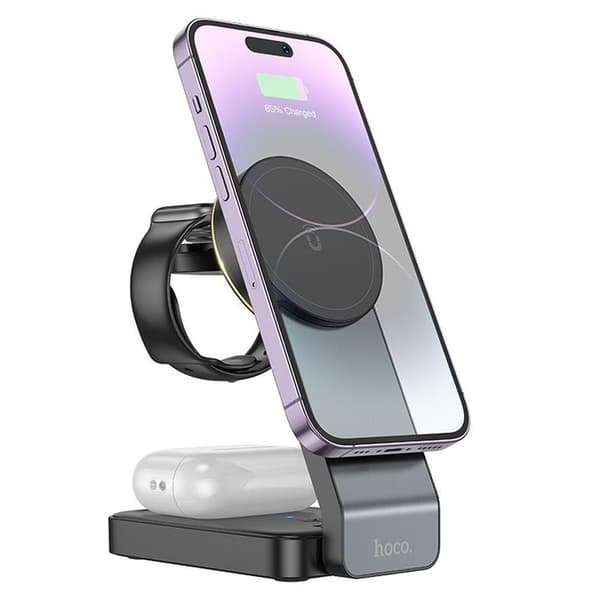 HOCO 3-in-1 Trådlös laddare iPhone - Apple Watch - Airpods - Svart