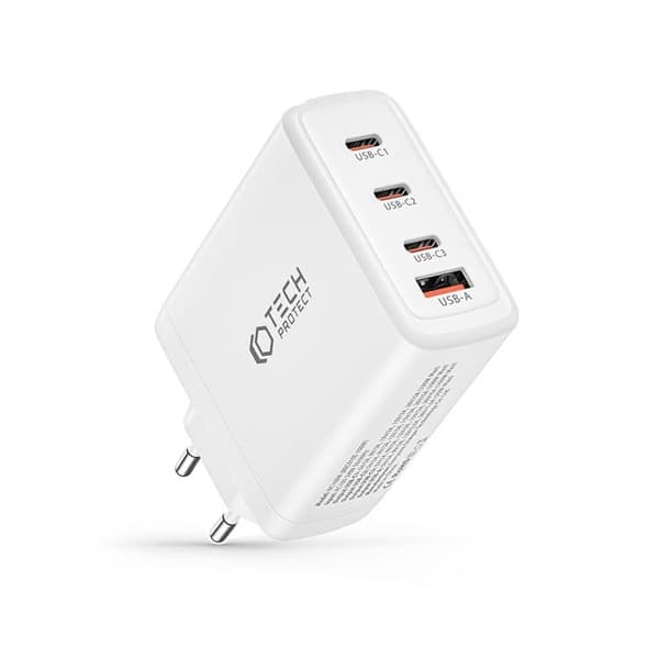 Tech-Protect 4-Port Väggladdare 3x USB-C/1x USB-A PD100W - Vit