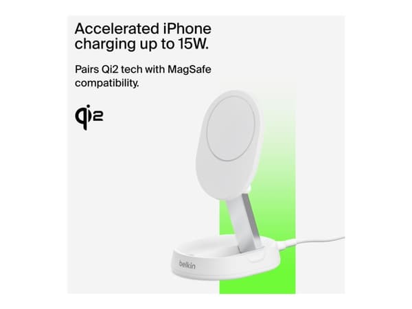 Belkin BoostCharge Pro - Langaton latausteline - magneettinen, vaihdettava, Qi2 - 15 Watt - 3 A - Pikalataus - valkoinen