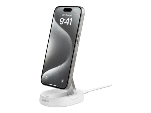 Belkin BoostCharge Pro - Trådløst ladestativ - magnetisk, konvertibel, med Qi2 - 15 watt - 3 A - Fast Charge - hvit Hvit