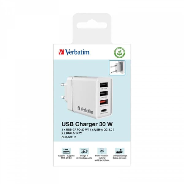 Verbatim CHR-30EU2 USB Charger 30W with 1 x USB-C® PD 20W