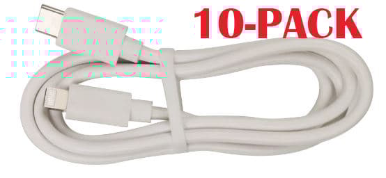 10-PACK kaapeli USB-C - Lightning, 2.4A, 1m, valkoinen