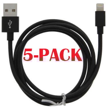 5-PACK kaapeli USB-A - Lightning 2.4A, 1m, musta