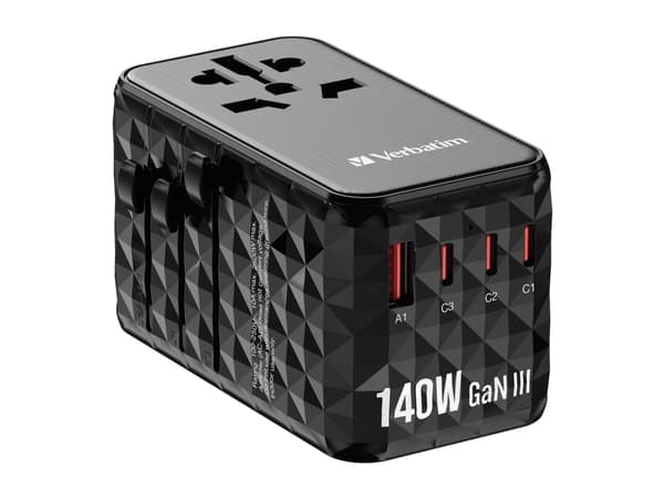 Verbatim UTA-10 - Strømadapter - GaN III, universal - 140 watt - 10 A - Power Delivery 3.1, PD/PPS, QC 3.0, QC 4.0+, Apple Fast Charge, USB BC 1.2, F