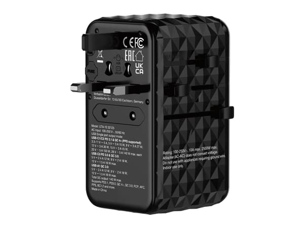 Verbatim UTA-10 - Strømadapter - GaN III, universal - 140 watt - 10 A - Power Delivery 3.1, PD/PPS, QC 3.0, QC 4.0+, Apple Fast Charge, USB BC 1.2, F