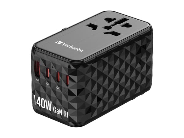 Verbatim UTA-10 - Strømadapter - GaN III, universal - 140 watt - 10 A - Power Delivery 3.1, PD/PPS, QC 3.0, QC 4.0+, Apple Fast Charge, USB BC 1.2, F Sort