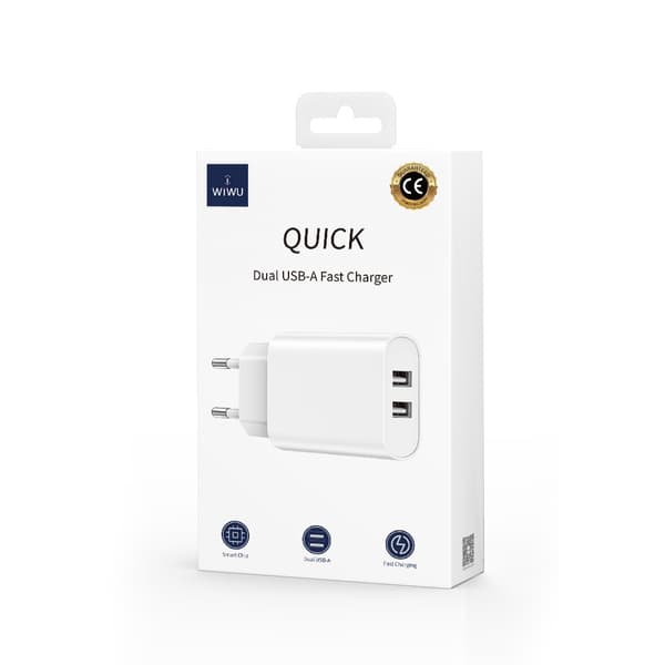 iPhone, Samsung Snabbladdning 2xUSB Väggladdare WIWU - Vit