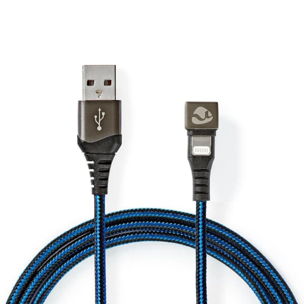Nedis USB kaapeli | USB 2.0 | Apple Lightning 8-Pin | USB-A Uros | 12 W | 480 Mbps | Niklattu | 1.00 m | Pyöreä | Nailon / Punottu | Musta / Sininen |