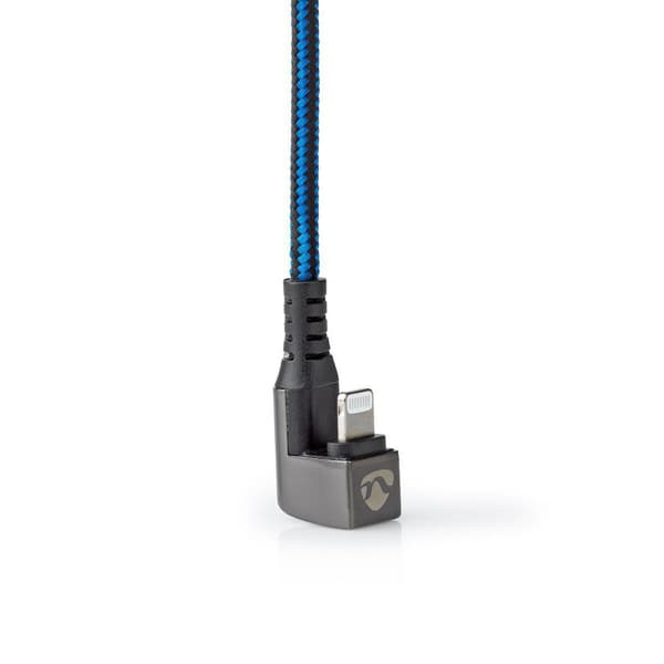 Nedis USB kaapeli | USB 2.0 | Apple Lightning 8-Pin | USB-A Uros | 12 W | 480 Mbps | Niklattu | 1.00 m | Pyöreä | Nailon / Punottu | Musta / Sininen |