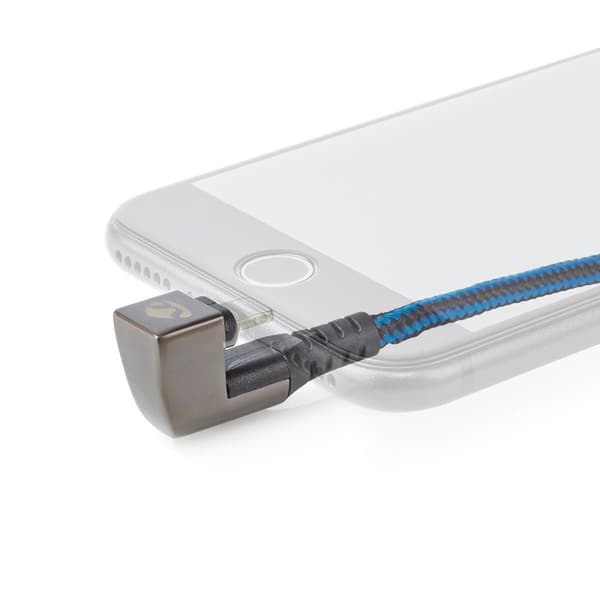 Nedis USB kaapeli | USB 2.0 | Apple Lightning 8-Pin | USB-A Uros | 12 W | 480 Mbps | Niklattu | 1.00 m | Pyöreä | Nailon / Punottu | Musta / Sininen |