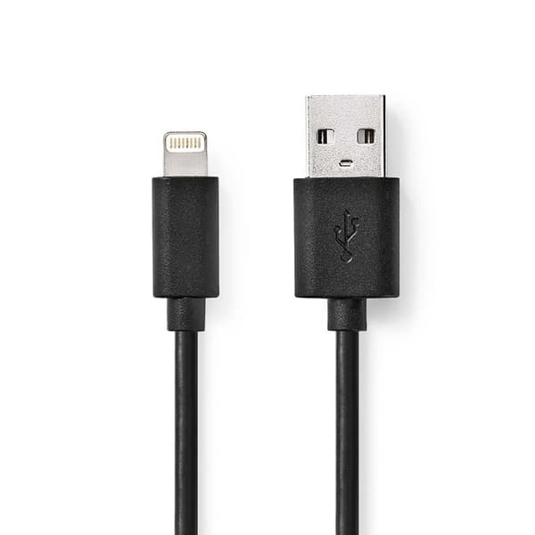 Nedis Lightning Kabel | USB 2.0 | Apple Lightning 8-pin | USB-A Han | 480 Mbps | Nikkelplateret | 1.00 m | Runde | PVC | Sort | Label