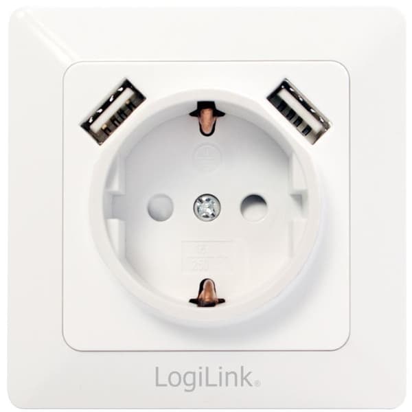 LogiLink Vägguttag 230V med 2xUSB 2,1A Vit