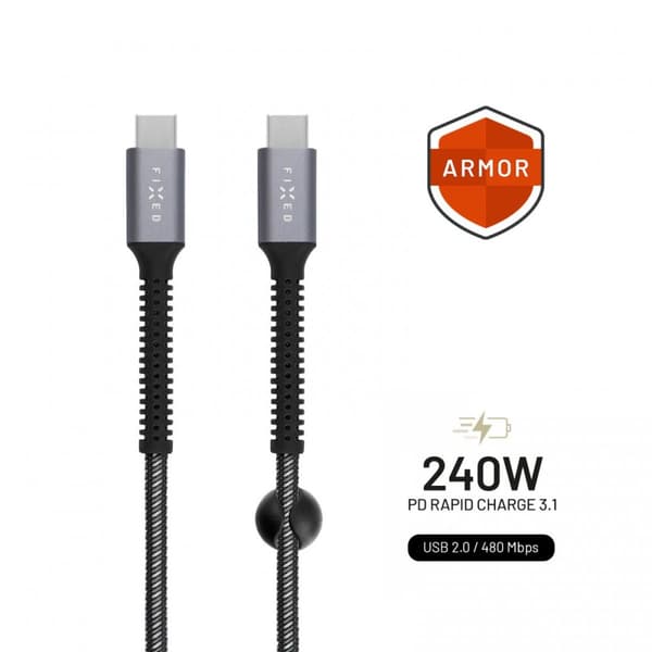 Fixed Kaapeli Armor 240W USB-C 2m Harmaa