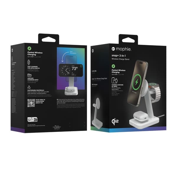 Mophie Snap+ 3-in-1 Wireless Charge Stand Qi2 MagSafe Valkoinen