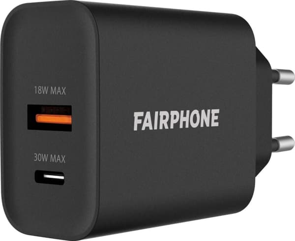 Fairphone USB-A 30 W nätladdare, svart Svart