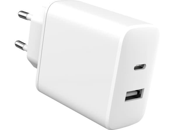 eSTUFF INFINITE - Strømadapter - 100% recycled plastic, EU plug - 32 watt - 3 A - Apple Fast Charge, PD 3.0, QC 3.0 - 2 utgangskontakter (USB-type A,