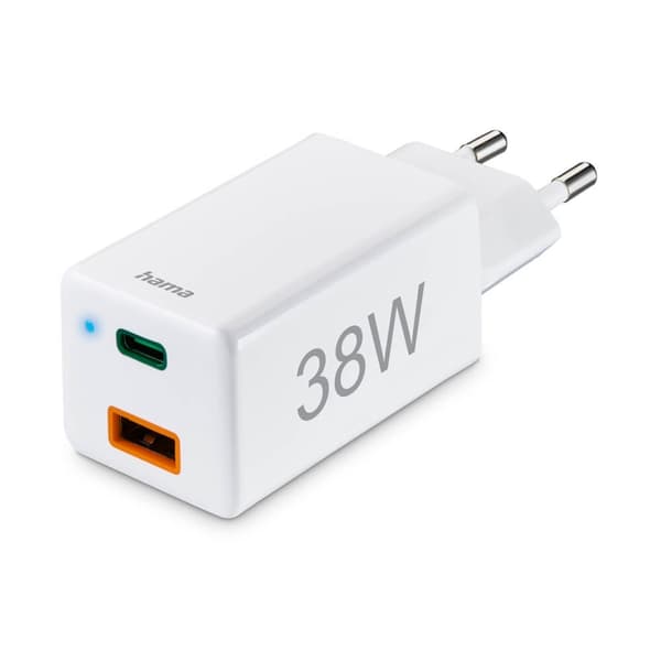 Hama Mini-oplader USB-C + USB-A Qualcomm 3.0 38W Hvid