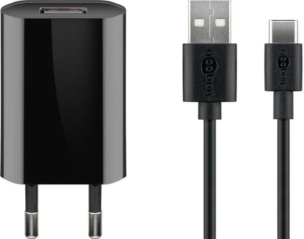 Goobay USB-C 5 W oplader + kabel, 1 m, sort Sort