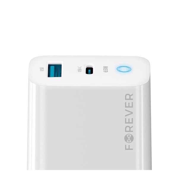Forever GaN Väggladdare 1x USB-C 1x USB 65W TC-06-65AC - Vit