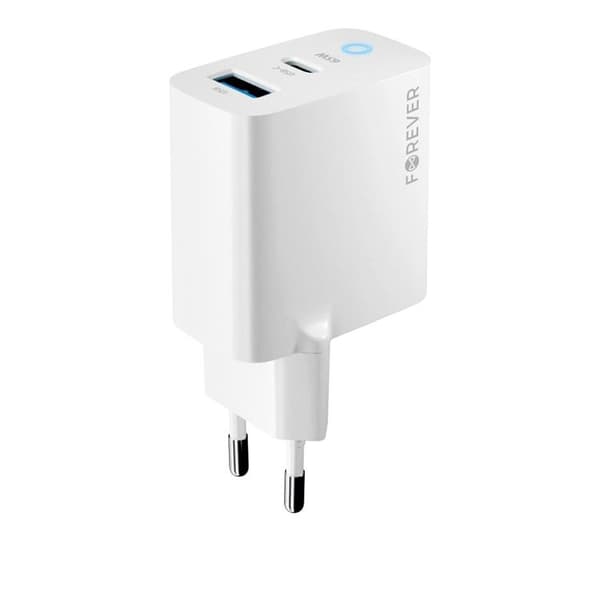 Forever GaN Väggladdare 1x USB-C 1x USB 65W TC-06-65AC - Vit