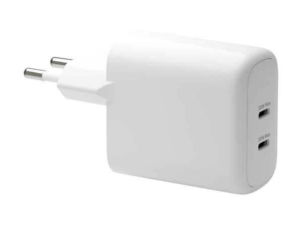 dbramante1928 re-charge - Strømadapter - 30 watt - 2 utgangskontakter (24 pin USB-C) - hvit - Europa