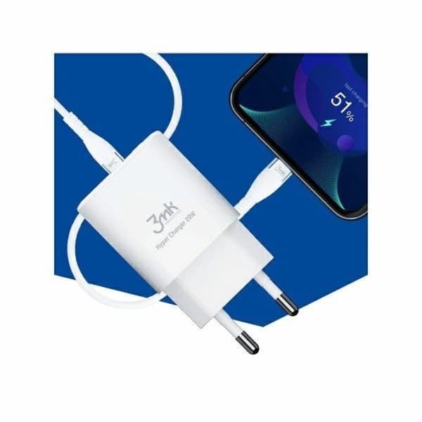 3mk HyperCharger Väggladdare 1xUSB-C , 1xUSB-A - Vit