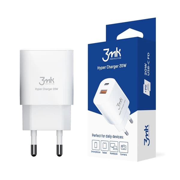 3mk HyperCharger Väggladdare 1xUSB-C , 1xUSB-A - Vit