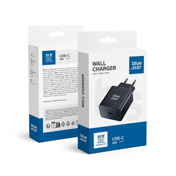 Blue Star Snabb laddare 25W med USB C-uttag 3A med PD och QC 4.0