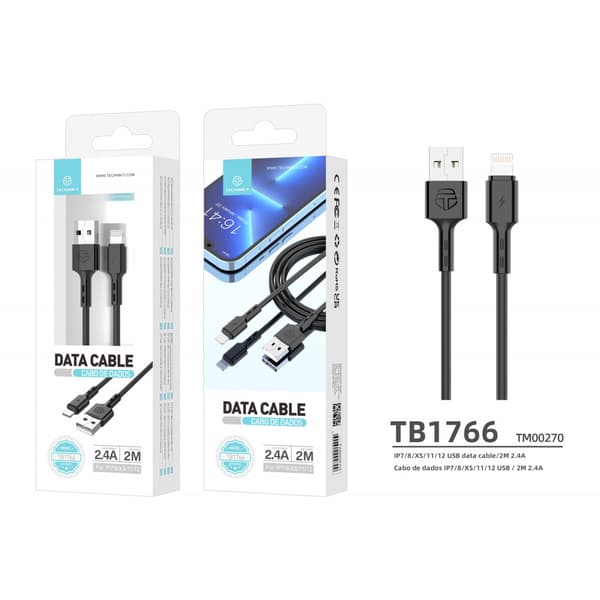 Techancy Lightning-kabel - 2M, 2.4A