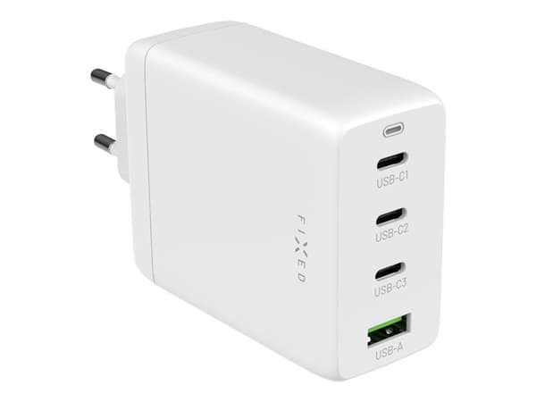Kiinteä FIXED GaN matkalaturi - 3xUSB-C; 1xUSB-A 100W valkoinen - Turvatakuu. Helppo osamaksu. Ilmainen toimitus alkaen £170.