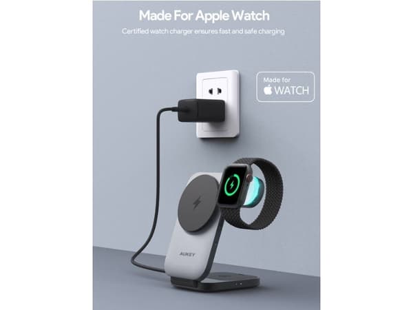 Aukey Charger Aukey Wireless Charger 3in1 Qi2.0, 15W, for iPhone, Apple Watch og Airpods