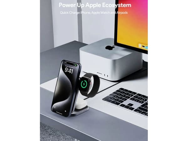 Aukey Charger Aukey Wireless Charger 3in1 Qi2.0, 15W, for iPhone, Apple Watch og Airpods