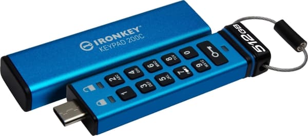 Kingston 512GB USB-C IronKey Keypad 200C, FIPS 140-3 Lvl 3 AES-256 Sininen