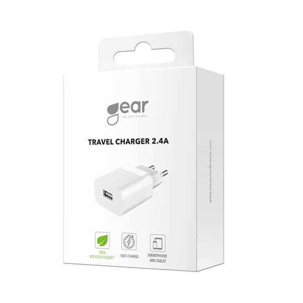 Gear Oplader 220V 1xUSB-A 2,4A Hvid