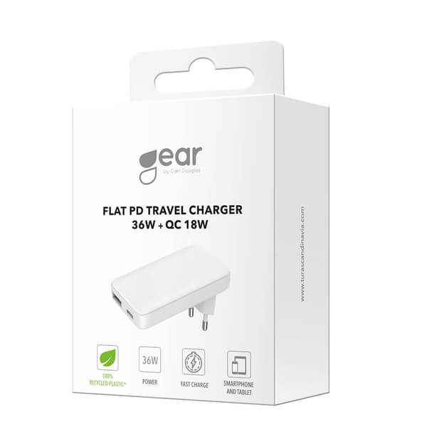 Gear Lader 220V 1xUSB-C+1xUSB-A PD/PPS 36W+QC 18W GaN Hvit