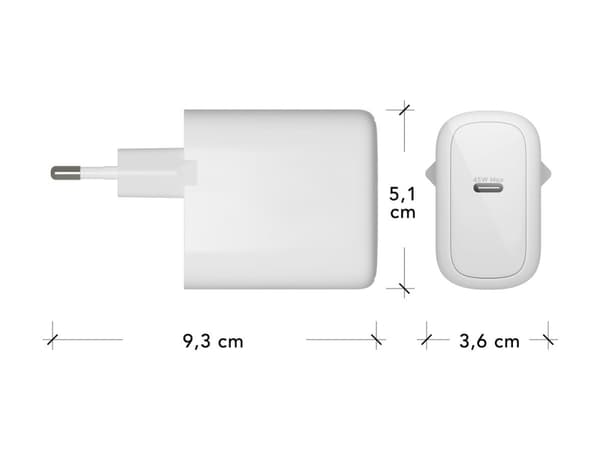 dbramante1928 re-charge - Virtalähde - 45 Watt - Pikalataus (24-nastainen USB-C) - valkoinen - Eurooppa - Suomi