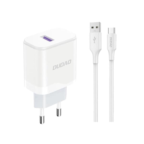 Dudao A20EU USB-A 18W mains charger - white + USB-A - USB-C cable