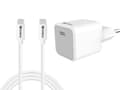 Miniatyrbilde 2 av 5: Sandberg - Strømadapter - 2-i-1 - 20 watt - 3 A - PD (24 pin USB-C) - på kabel: USB-C - hvit - Europa - med USB-C til USB-C kabel