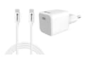 Miniatyrbilde 1 av 5: Sandberg - Strømadapter - 2-i-1 - 20 watt - 3 A - PD (24 pin USB-C) - på kabel: USB-C - hvit - Europa - med USB-C til USB-C kabel