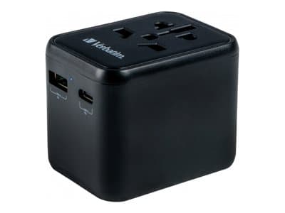 Verbatim UTA-02 - Virtalähde - 20 Watt - 3 A - Pikalataus 3.0 - 3 lähtöliitäntää (USB, BS 1362, 24-nastainen USB-C)