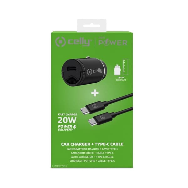 Celly Autolaturi USB-C-kaapelilla CCMINITYPEC 20W Musta