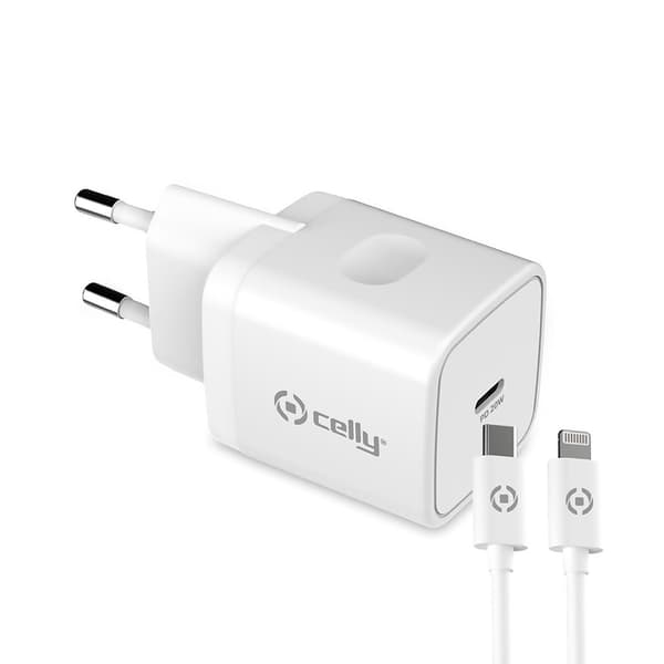 Celly Laddare med Lightning-kabel TC1C20WLIGHT 20W Vit Vit
